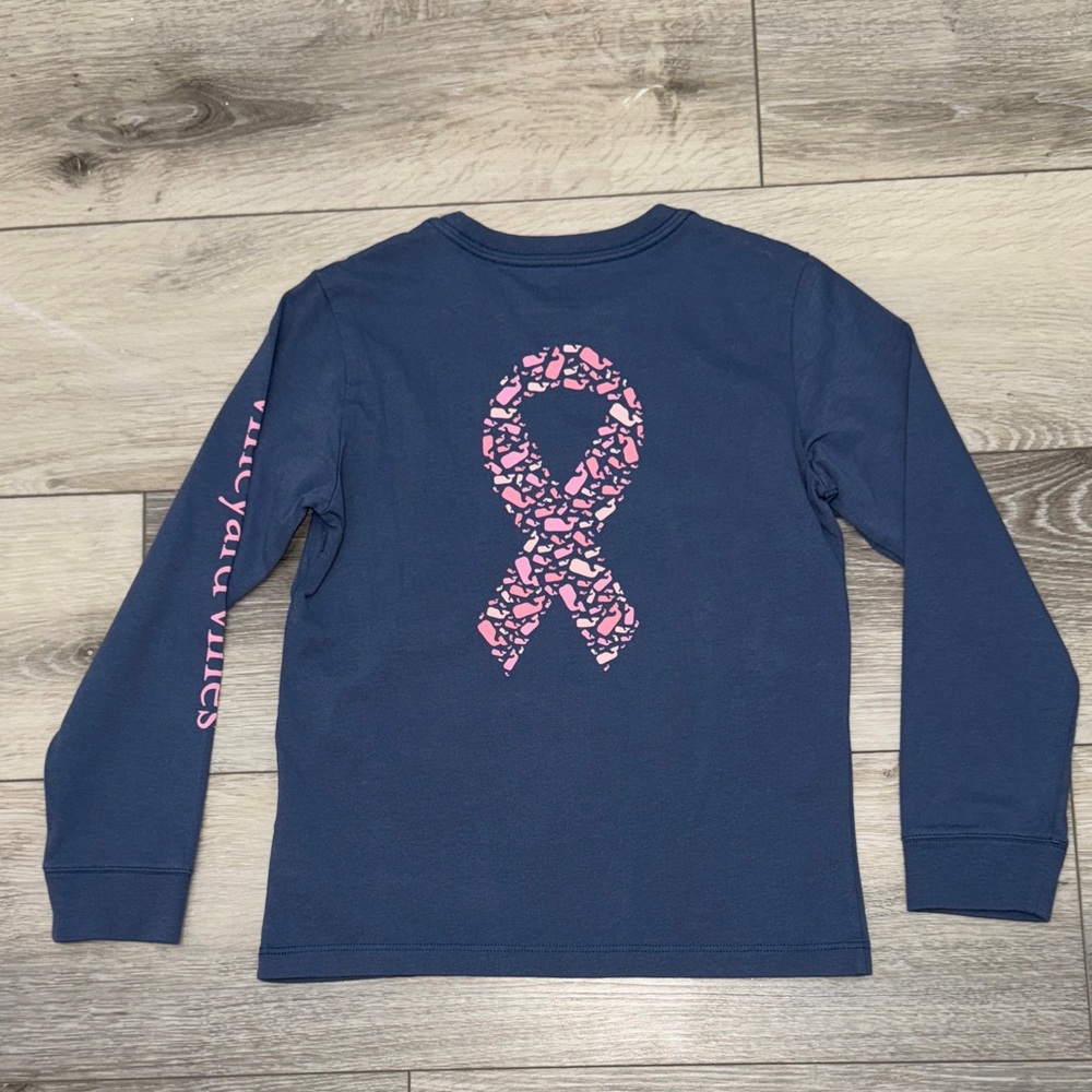 Vineyard Vines Breast Cancer Awareness Kids Blue Long Sleeve Tee